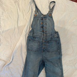 Cropped button up denim overalls